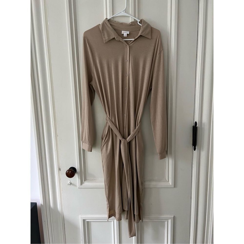 Lularoe beige long sleeve belted shirt dress M